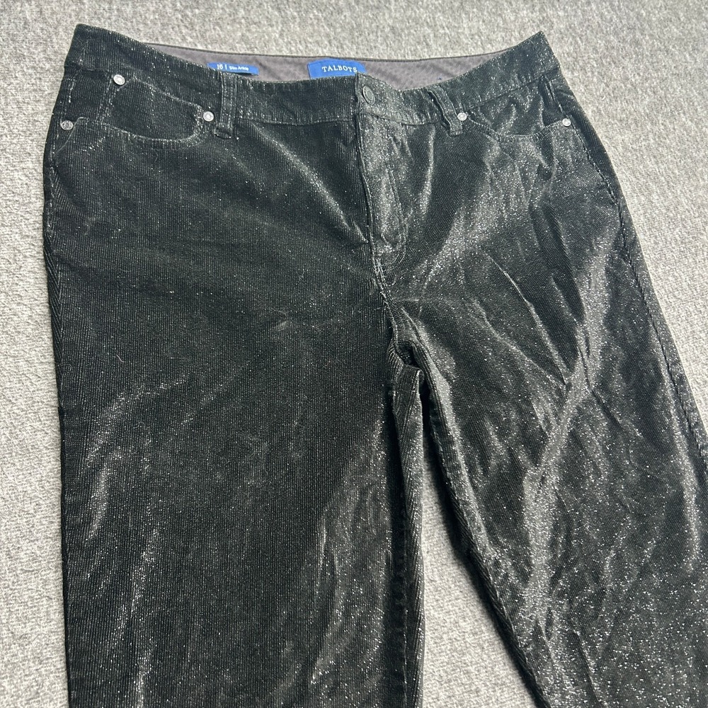 Talbots Slim Ankle Sparkle Corduroy Pants Size 16 Black Holiday Party Bling